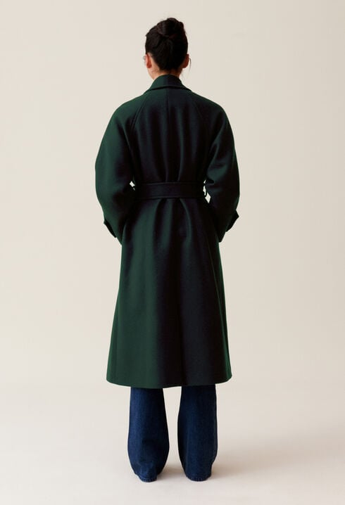 Abrigo largo estilo trench verde
