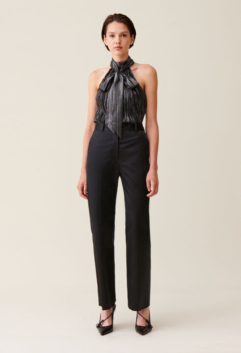 Pantalón satinado slim recto negro