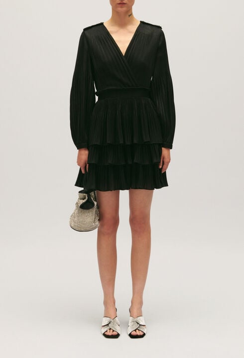 Vestido corto plisado negro