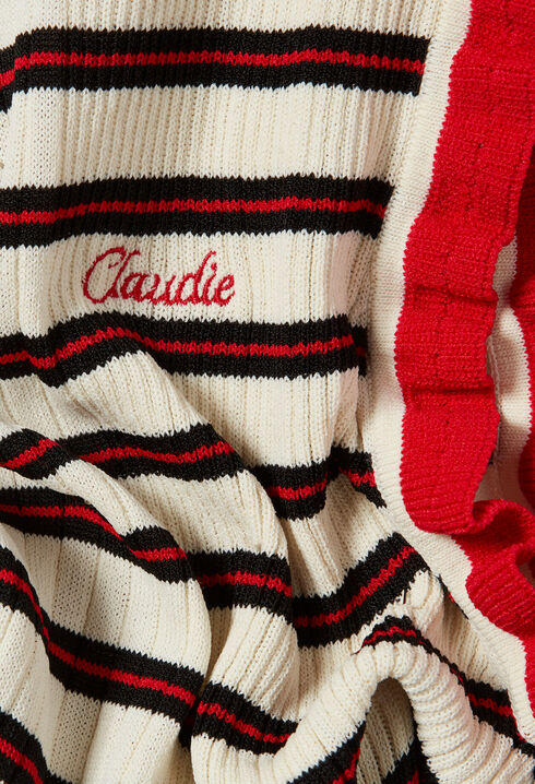 Vestido punto a rayas con volantes