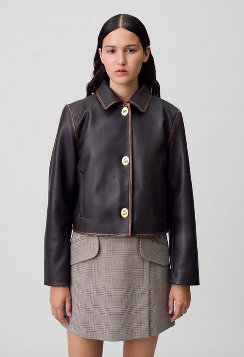 Chaqueta corta de cuero envejecido