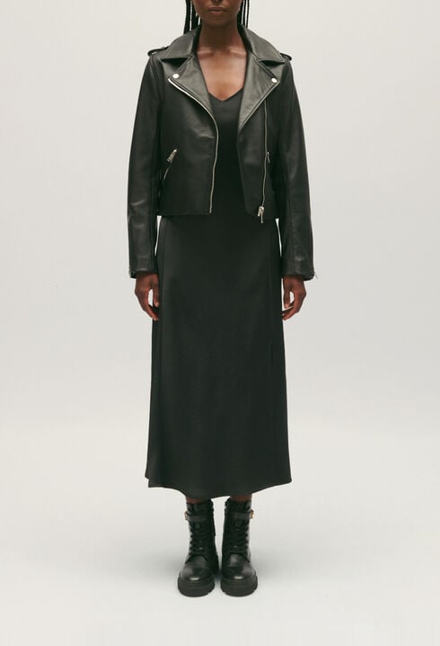 Chaqueta de cuero liso negro