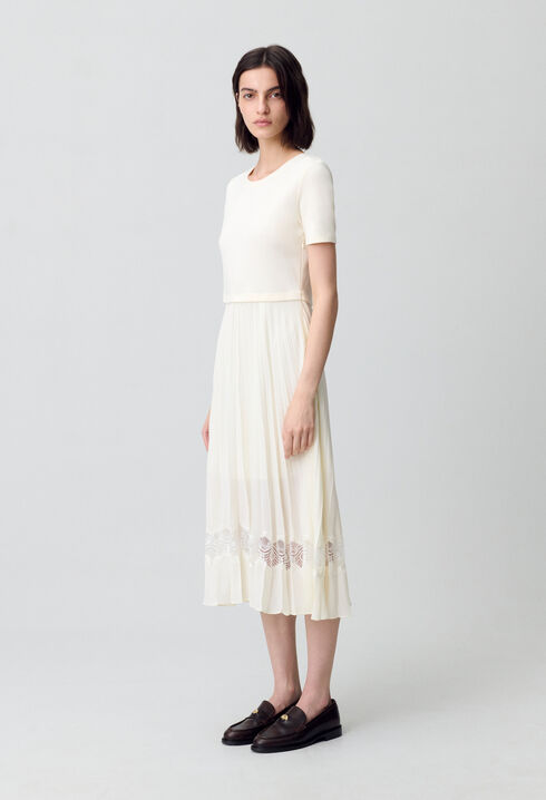 Vestido midi Twist bimaterial marfil
