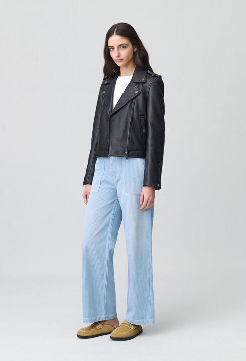 Chaqueta de cuero granulado negro