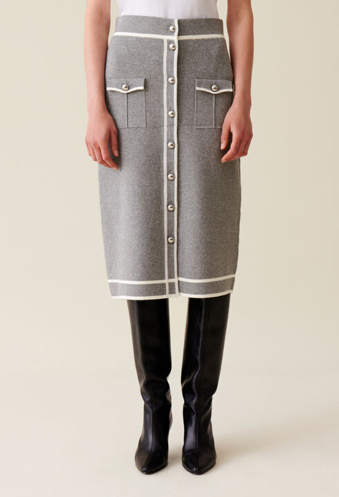 Falda gris de punto midi