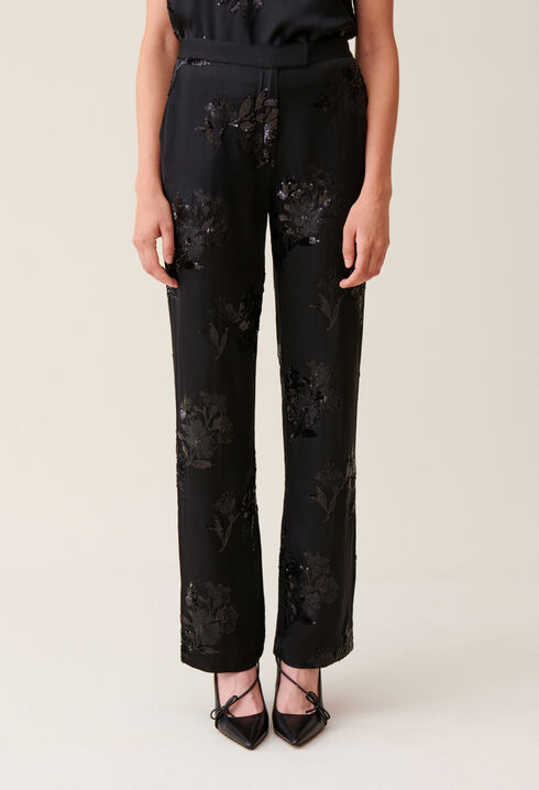 Pantalón negro lentejuelas bordadas