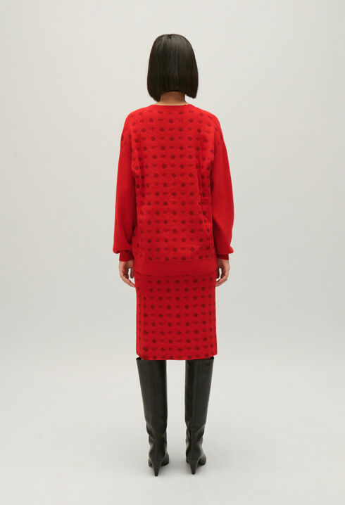 C&aacute;rdigan jacquard rojo