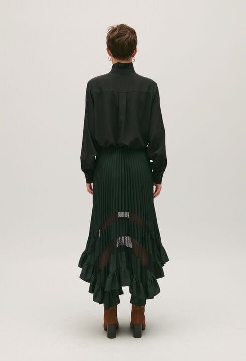 Falda midi plisada con volantes