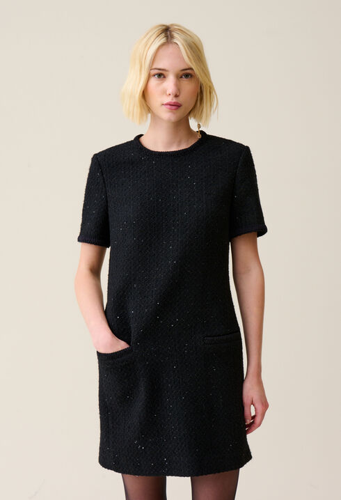 Vestido corto de tweed negro