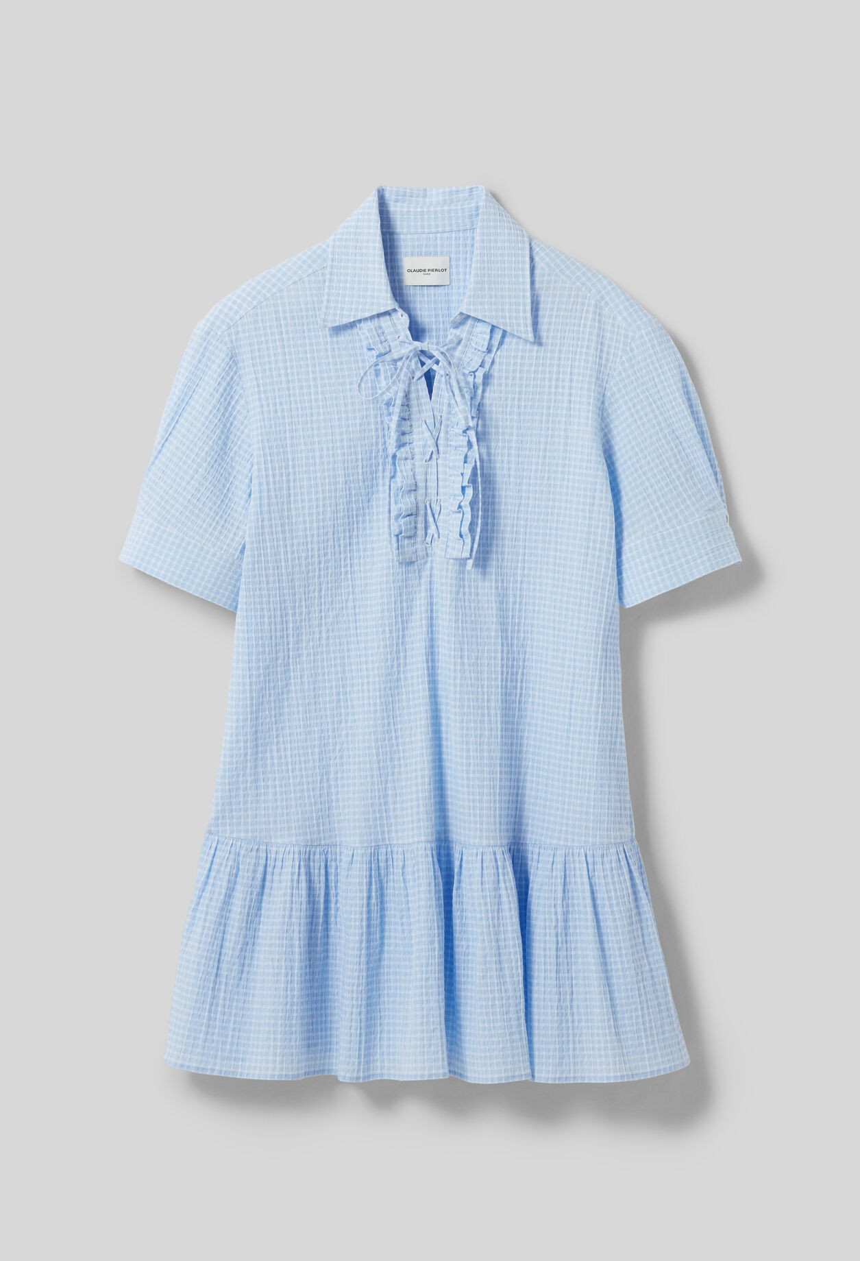 Vestido corto con volantes y lazada