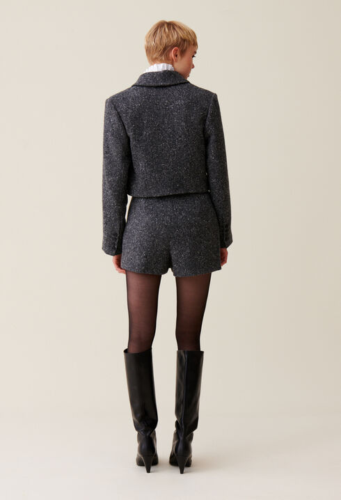 Chaqueta tweed gris lana mixta