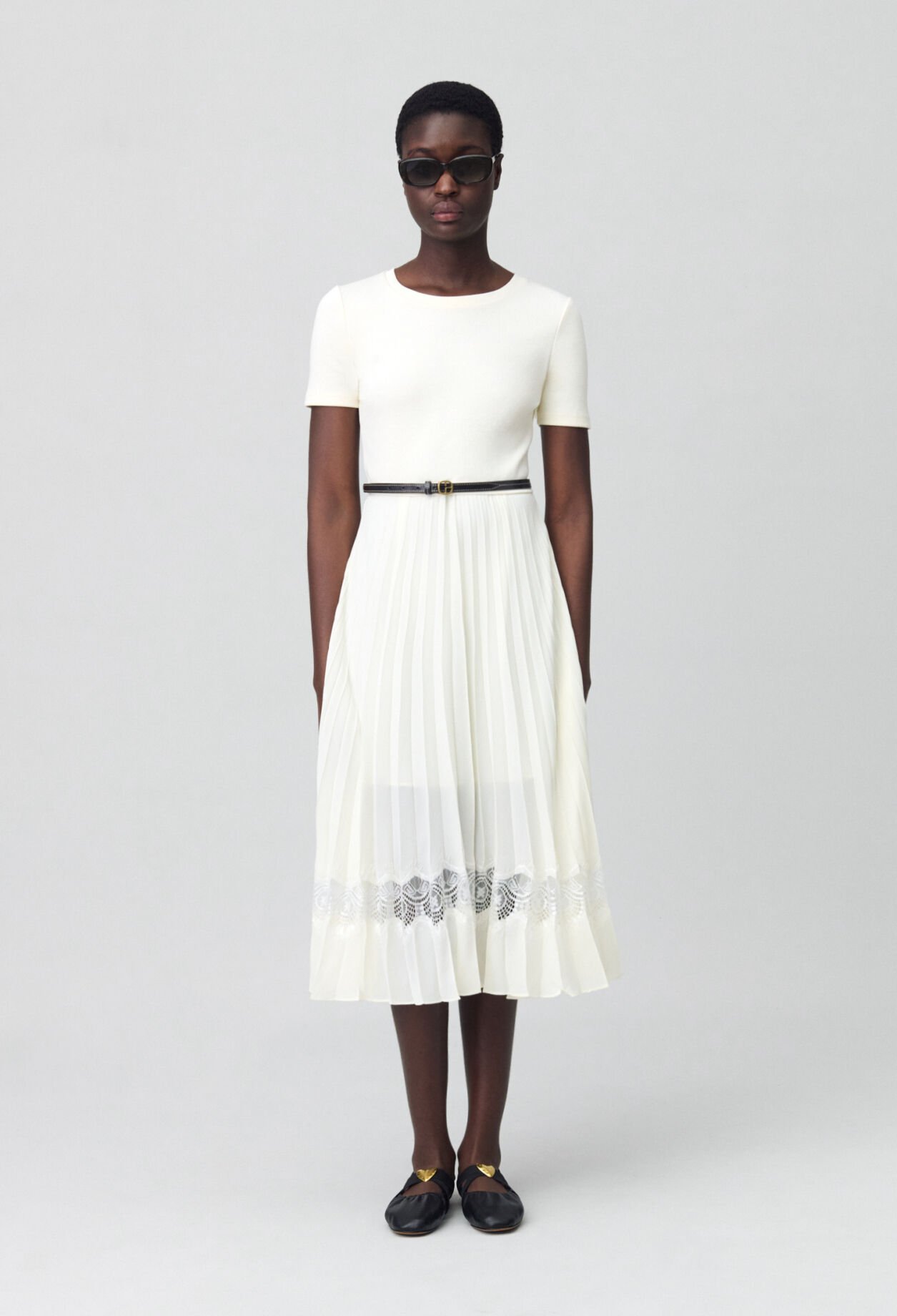 Vestido midi Twist bimaterial marfil