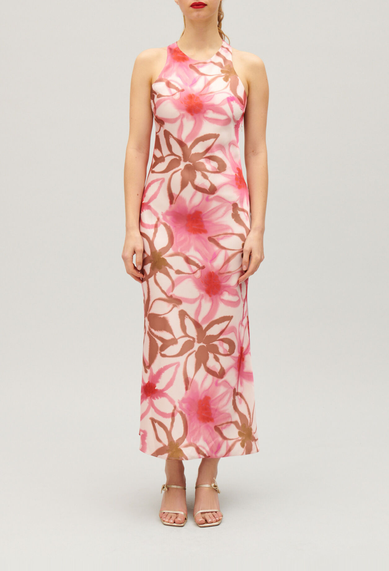 Vestido largo satinado estampado