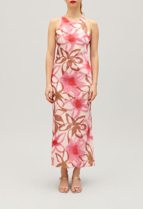 Vestido largo satinado estampado