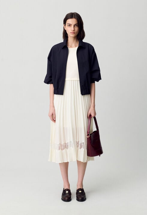 Vestido midi Twist bimaterial marfil