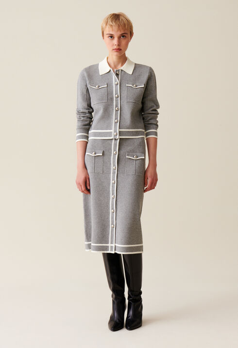 Falda gris de punto midi