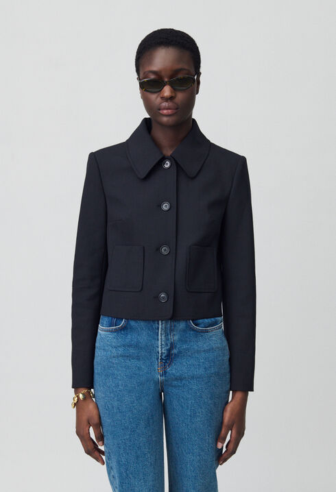 Chaqueta caja mezcla de lana negra