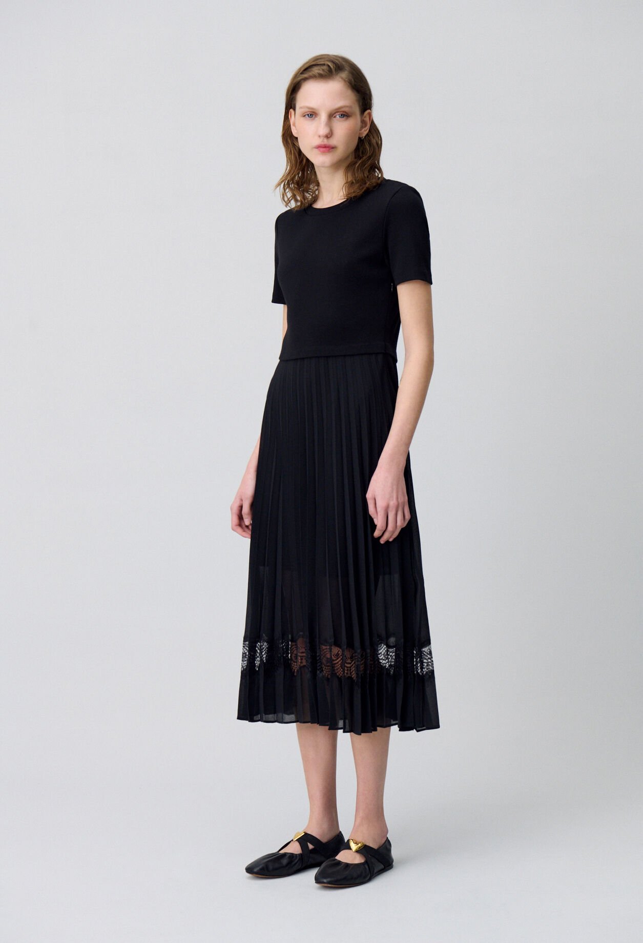 Vestido midi Twist bimaterial negro