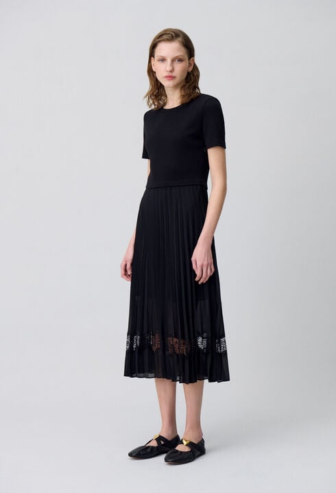 Vestido midi Twist bimaterial negro