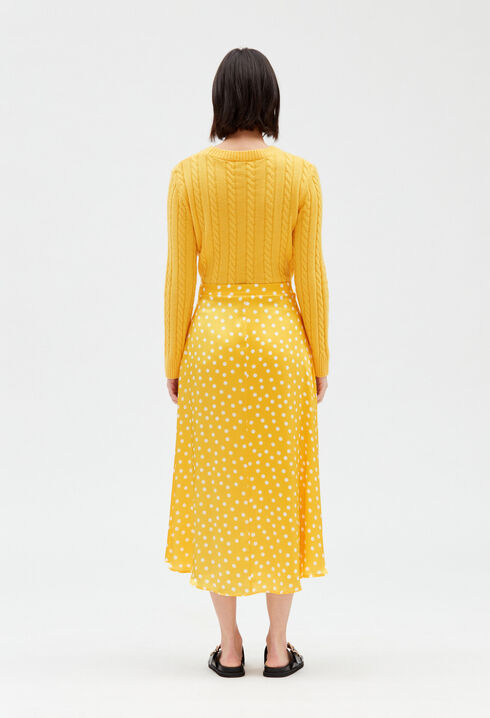 Vestido midi de seda amarilla