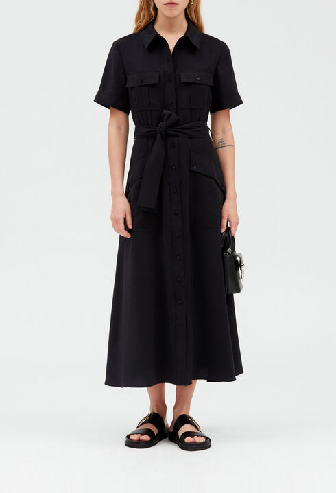 Vestido midi fluido de manga corta 