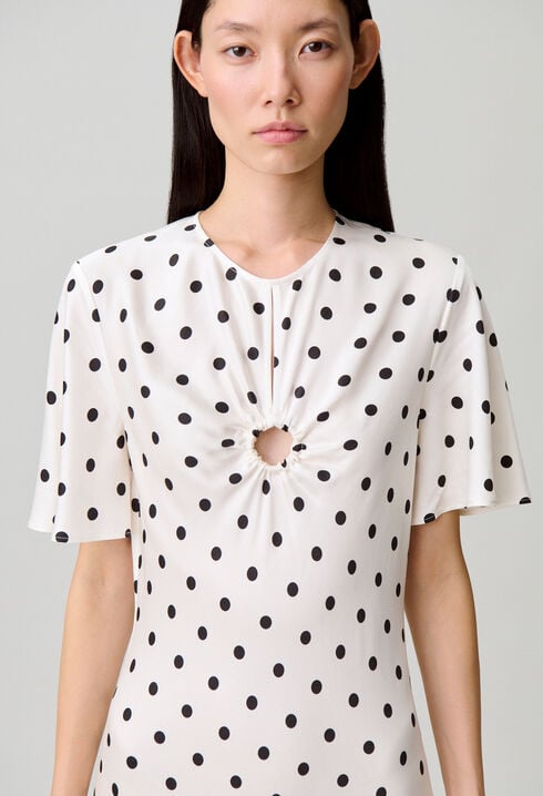 Vestido largo satinado de lunares