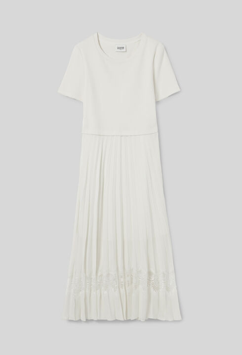 Vestido midi Twist bimaterial marfil
