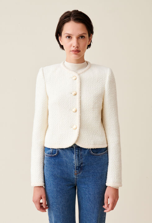 Chaqueta corta de tweed marfil 