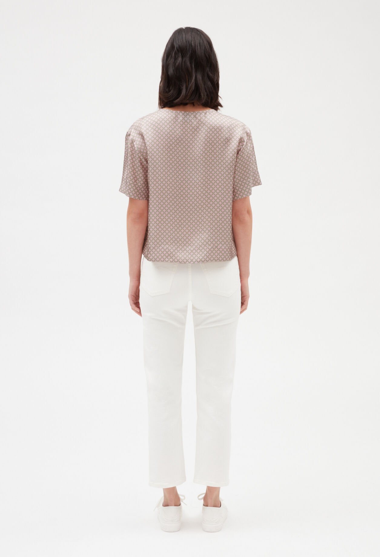 Blusa de seda estampada en rosa