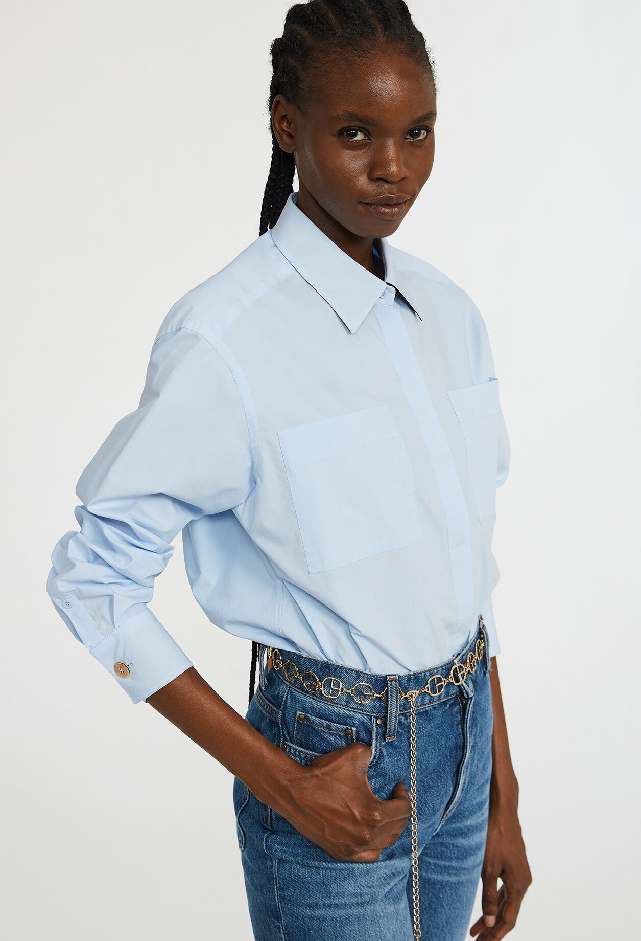 Camisa de algodón azul claro manga