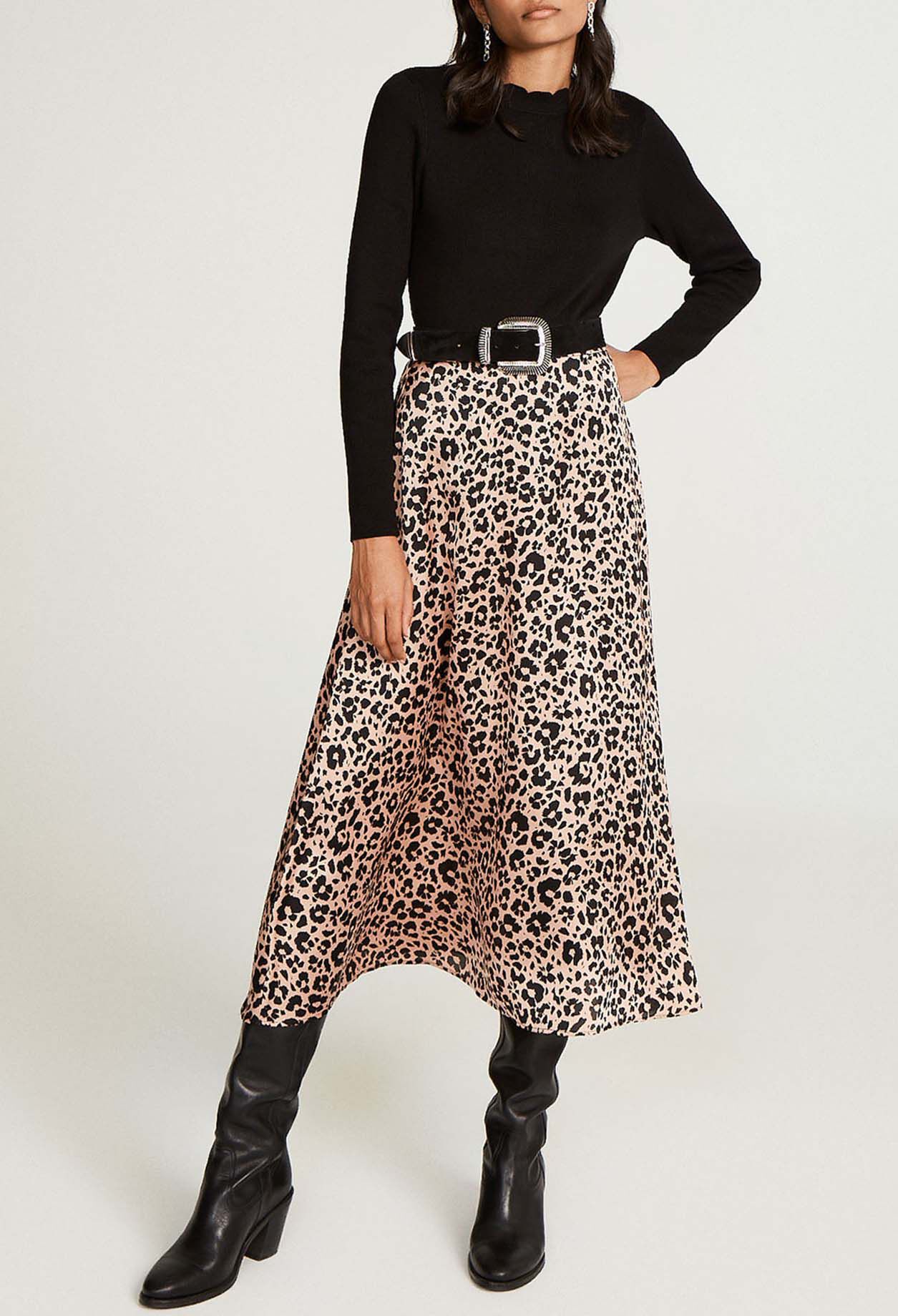 Falda midi de leopardo