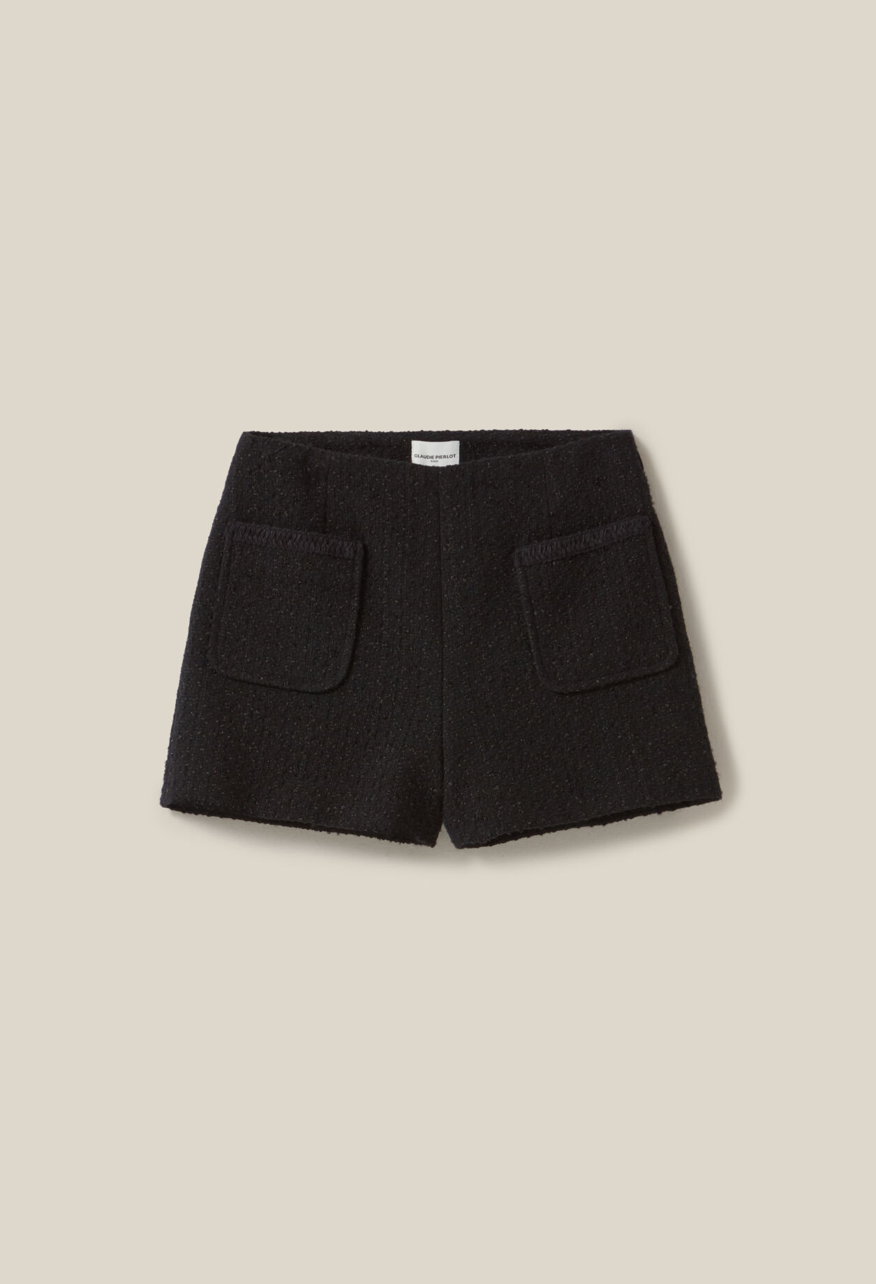 Short negro recto de tweed