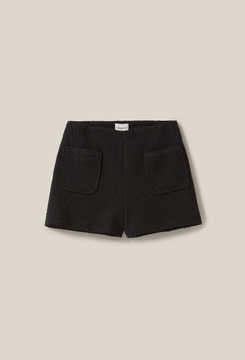 Short negro recto de tweed