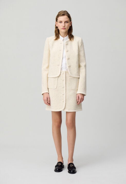 Falda corta de tweed con botones