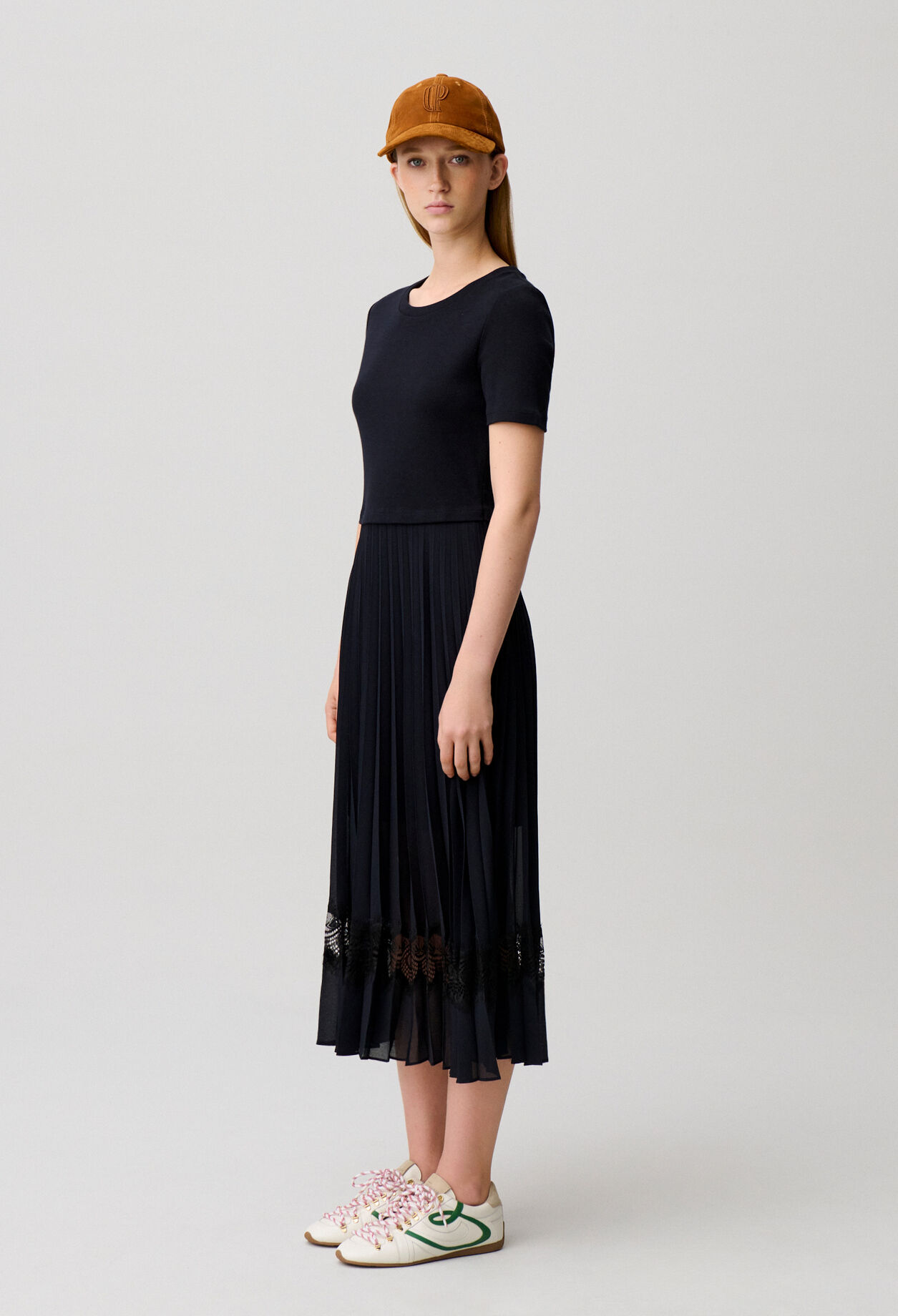 Vestido bimaterial negro y azul marino