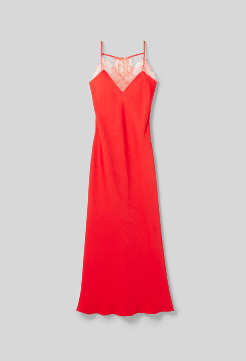 Vestido fluido de sat&eacute;n y encaje