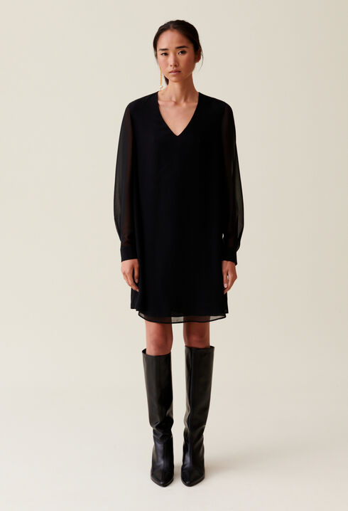 Vestido corto fluido babydoll negro