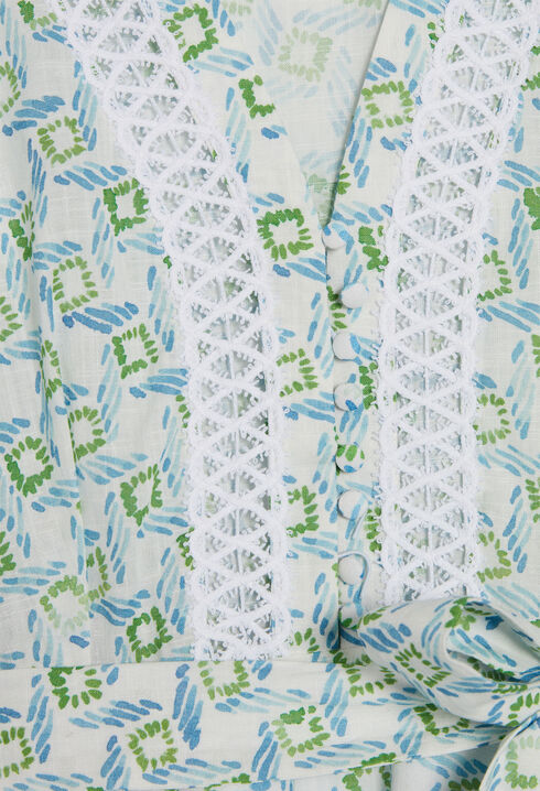 Vestido estampado con galón de encaje