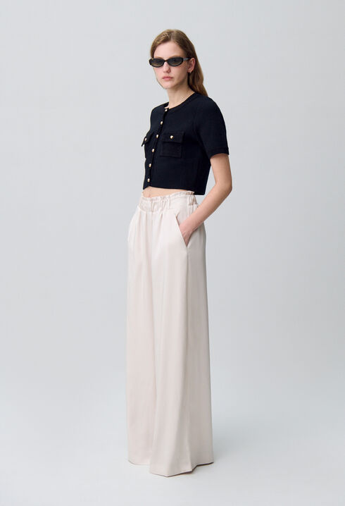 Pantalón ancho con cintura fruncida