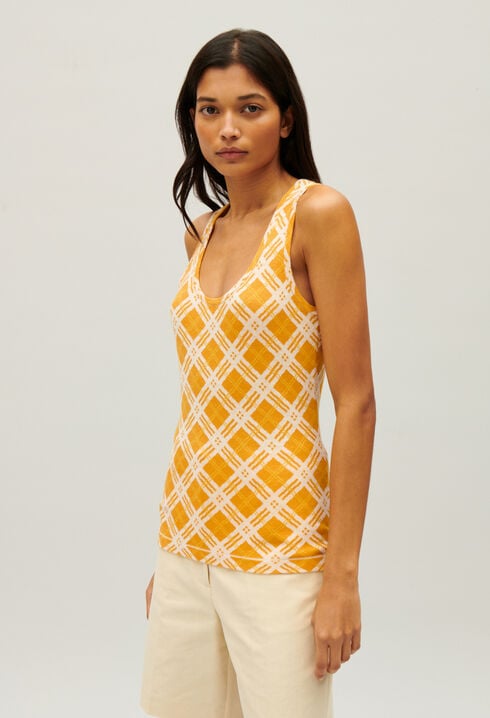 Camiseta tirantes cuadros amarillos