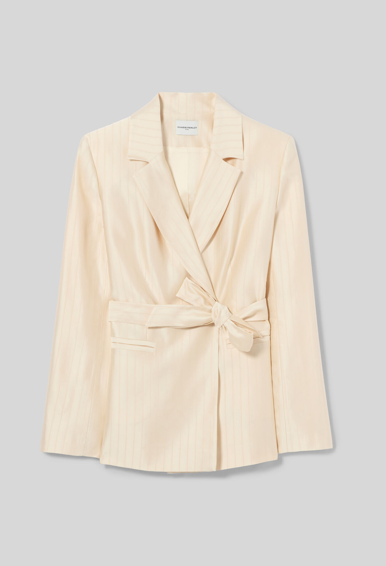 Chaqueta sastre satinada cintur&oacute;n