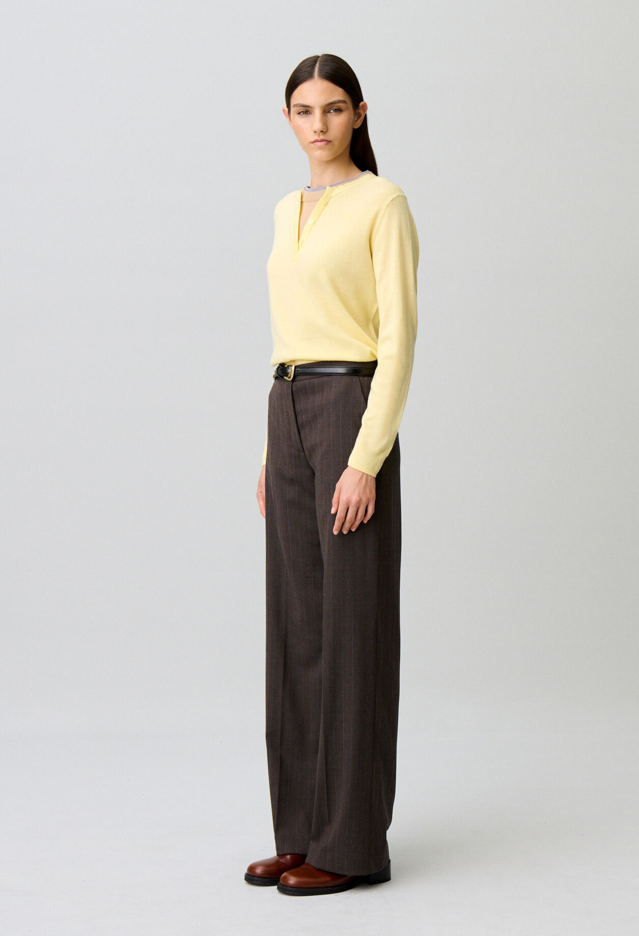 Pantal&oacute;n recto lana mezcla a rayas