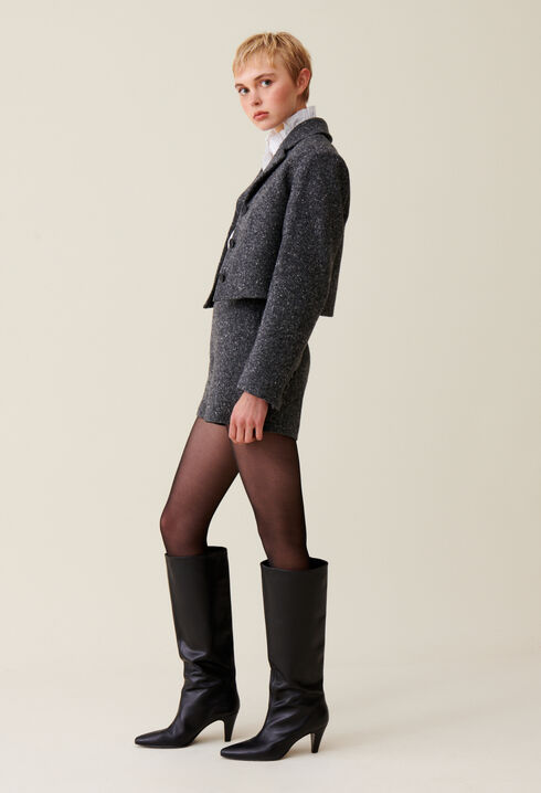 Chaqueta tweed gris lana mixta