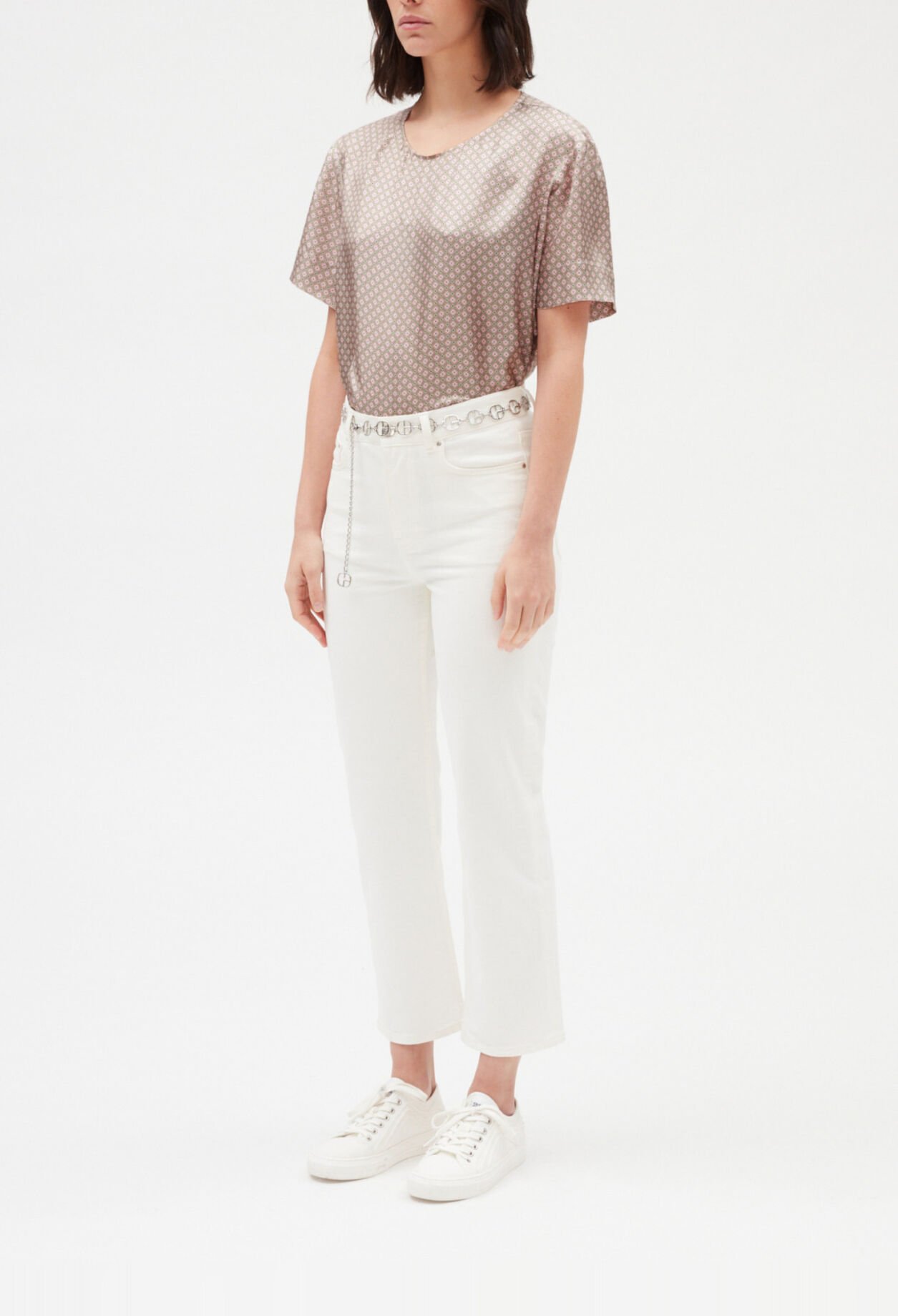 Blusa de seda estampada en rosa