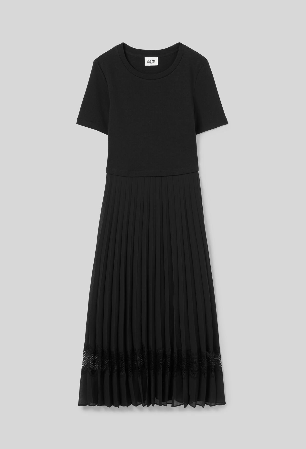 Vestido midi Twist bimaterial negro