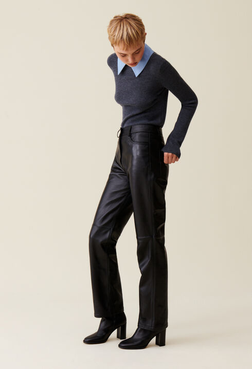 Pantalón recto de cuero