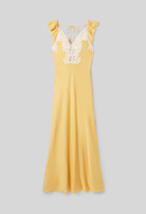 Vestido satinado con encaje