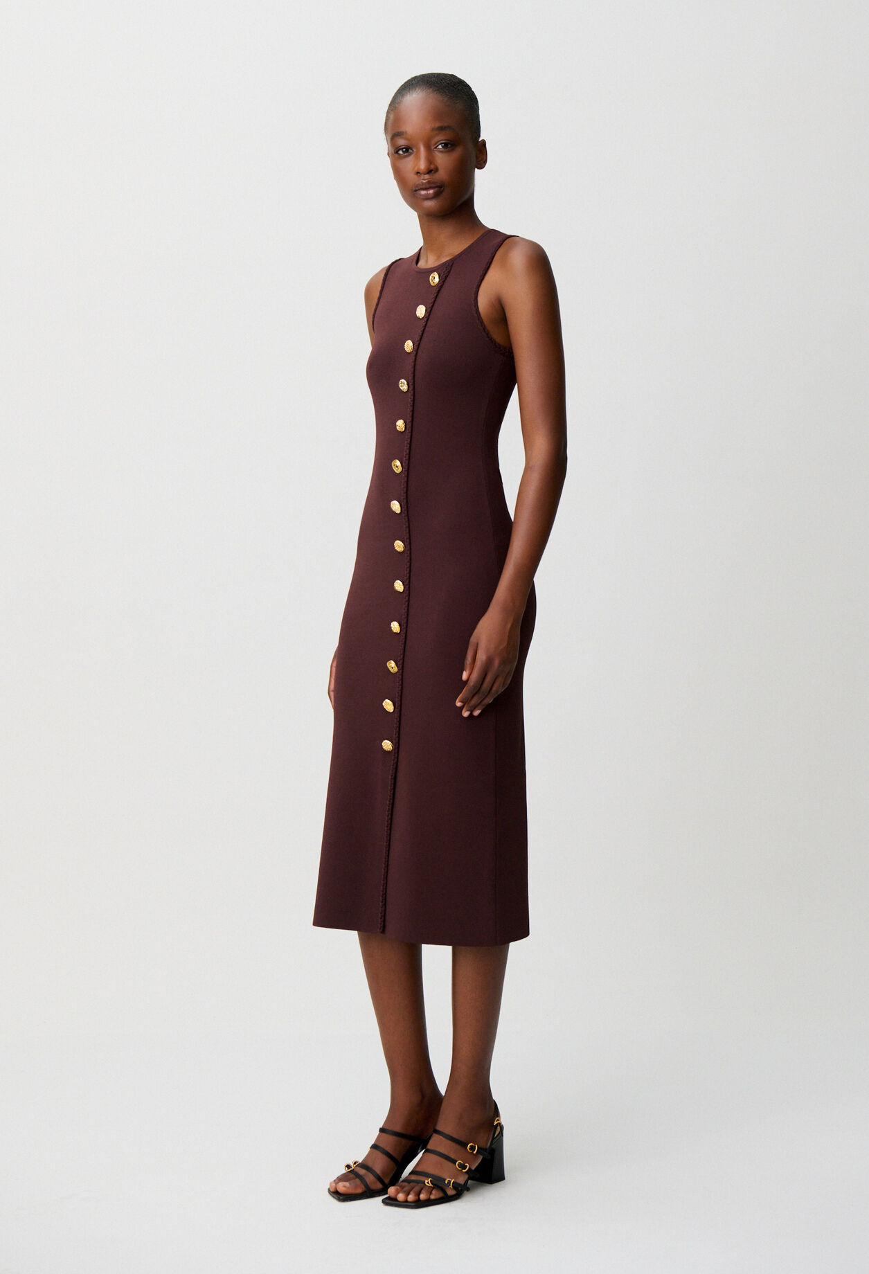Vestido midi punto botones dorados