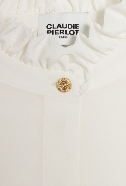 Blanco camisa de cuello ondulado