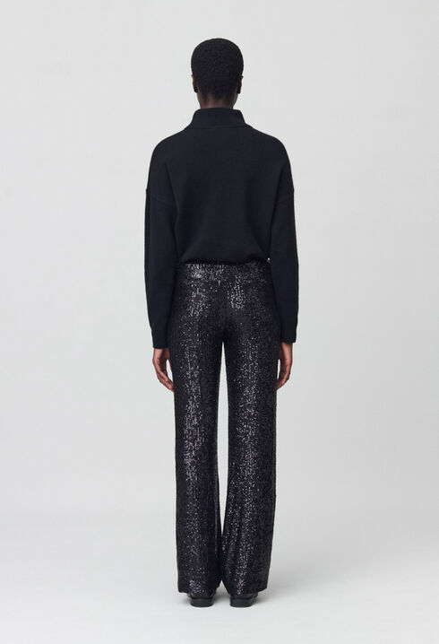 Pantalón recto de lentejuelas negras